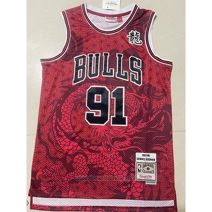 Camiseta Chicago Bulls Dennis Rodman #91 Asian Heritage Throwback 1997-98 Rojo